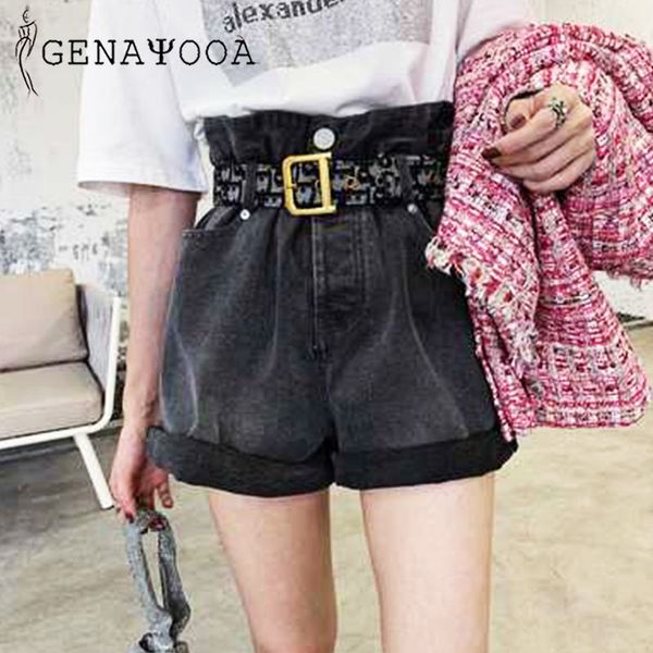 

genayooa streetwear korean women jeans high waist short feminino cotton summer woman denim shorts ladies 210417, White;black