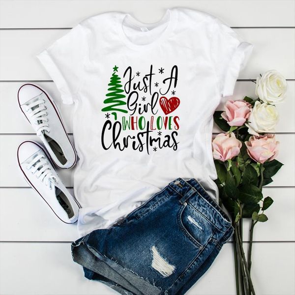 

gril love merry christmas printed women tee clothes graphic, White