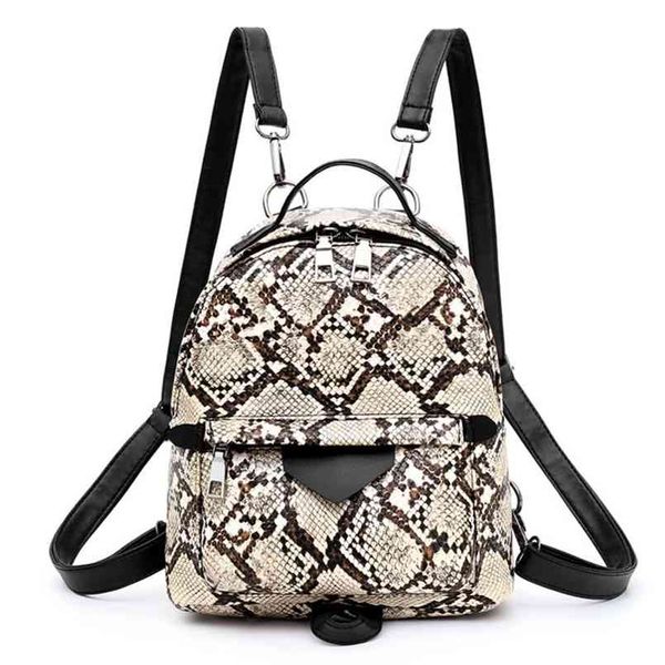 

fashion style snake animal print shoulder crossbody bags women backpacks small skin pu leather backpack mochila knapsack 210913