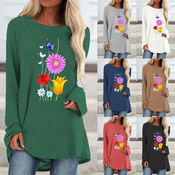 

women's t-shirt autumn and winter women clothing round neck fashion printing graphic long sleeve plus size loose casual shirt xs-5xl, White