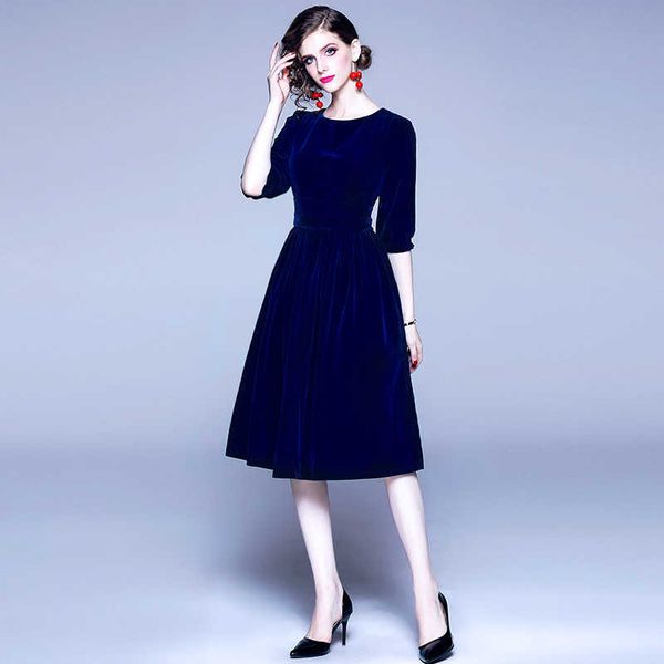 

autumn winter waist slim velvet dress vestidos woman o-neck a-line party with pocket 210529, Black;gray