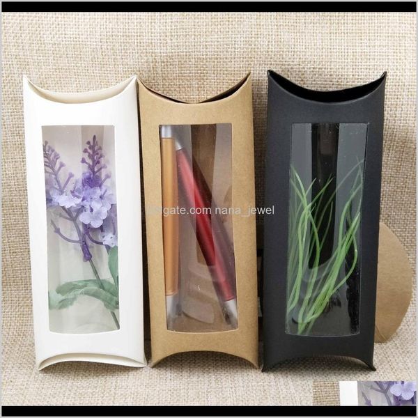 Emballage Cadeau Événement Festive Party Supplies Home Garden Drop Delivery 2021 16x7x2.4Cm Brun Blanc Noir Oreiller En Carton Fenêtre Boîte Avec Transparent