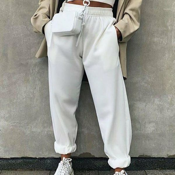 

cofekate cargo pants women elastic wide leg trousers female soft joggers sports drawstring streetwear woman sweatpants women's & capris, Black;white