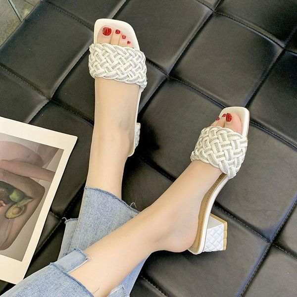 

summer shoes woman mules ladies party slides women fashion wave pumps women's slippers female outdoor mid heels pu leather, Black