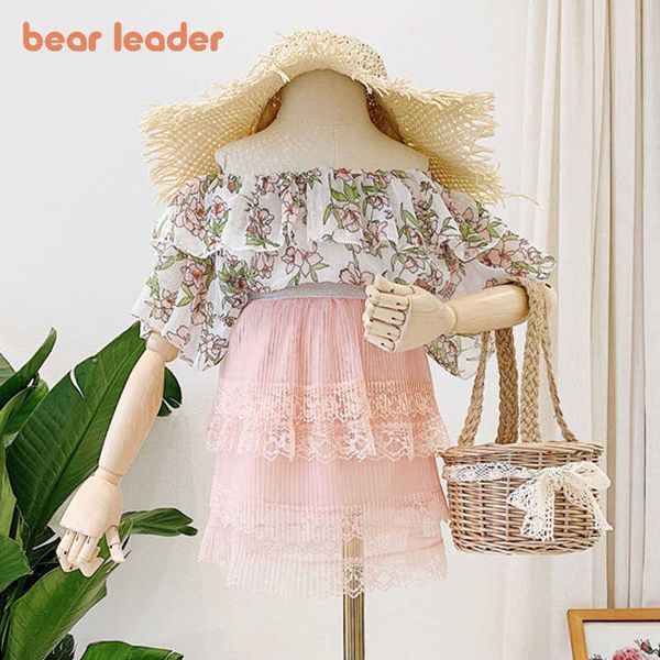 

bear leader girls sweet princess clothes summer kids floral blouses and skirt outfits baby lace party suits sweet clothing 210708, White