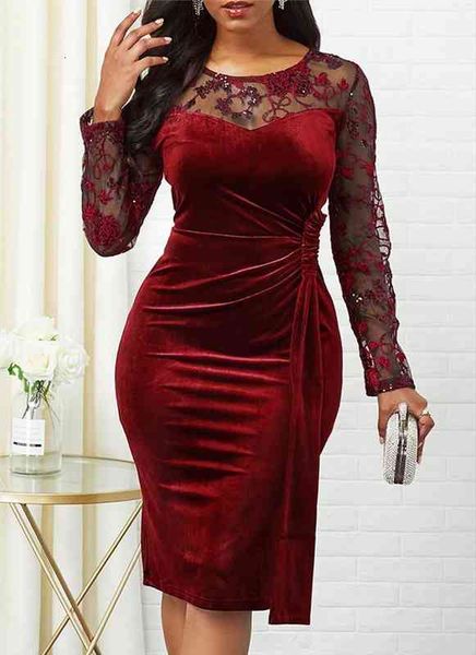 

spring summer casual plus size womens dress slim velvet office pencil elegant hollow out lace long party vestidos, Black;gray