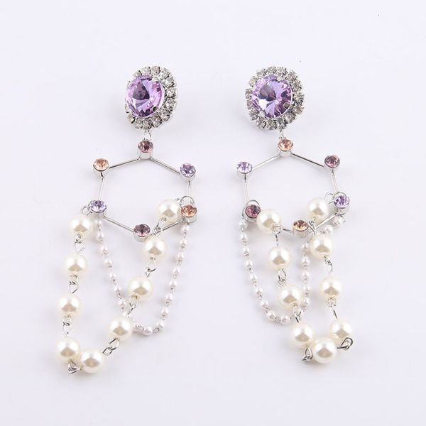 

fashion personalized metal pearl tassel earrings women's dance gift street clap, Golden