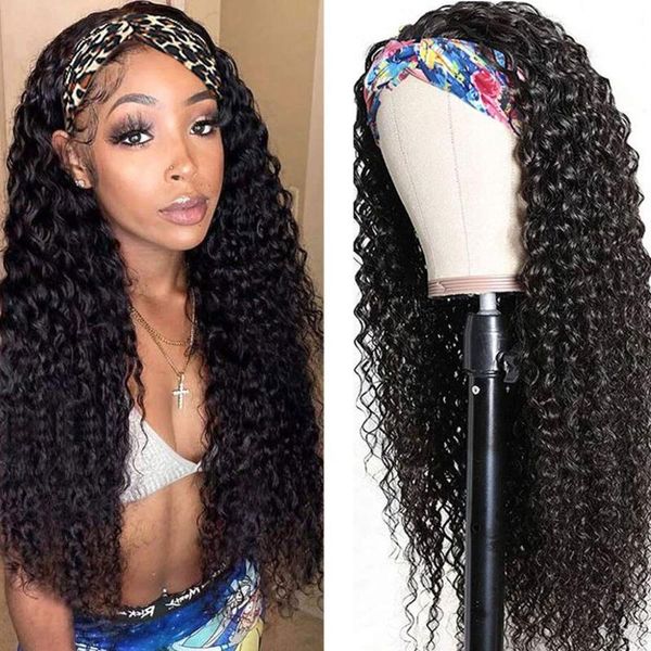 

synthetic wigs long curly headband wig for women deep wave natural black ombre brown blonde burg heat resistant fiber daily use