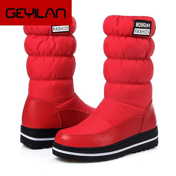 

boots waterproof mid-calf warm winter for women snow platform shoes fashion ladies booties, Black