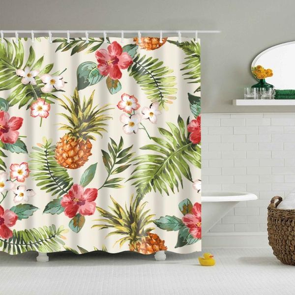 

shower curtains tropical rainforest green plants cactus pineapple frabic waterproof polyester with hooks bathroom curtain