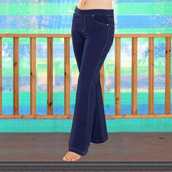 

sales embroidered slim bell bottoms denim pants, Blue