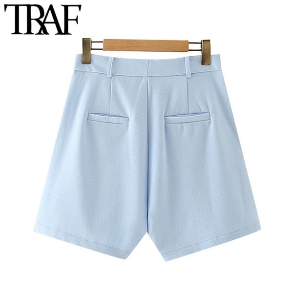 

traf women chic fashion office wear side pockets straight shorts vintage high waist zipper fly female short pants mujer, White;black