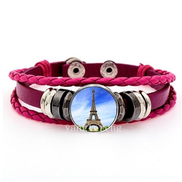 

link, chain 2 pieces retro rose red leather adjustable bracelet 18mm button #, Black