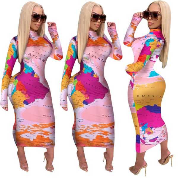 

dressed in size big woman rucksia map thin sleeve maxi dress the autumn style women's winter clothes, Black;gray