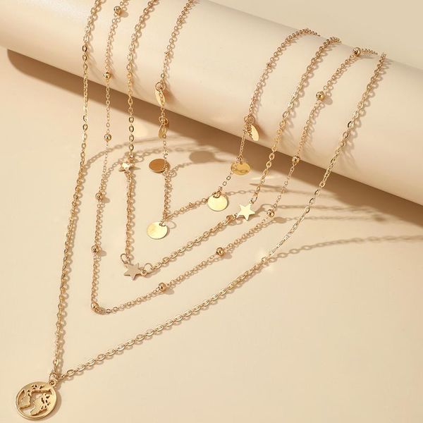 

tocona bohemian map pendant neckalce charms star wafer multilayer sweater chain party jewelry for women accessories collar 15130 necklaces, Silver