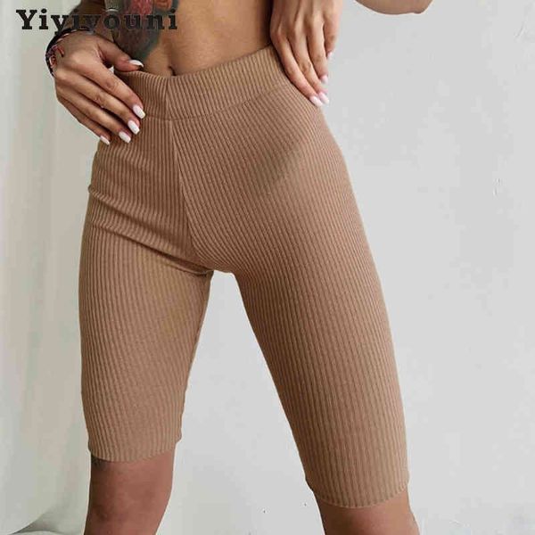 

yiyiyouni elastic high waist knitted skinny summer casual solid slim shorts women white bottoms female, White;black