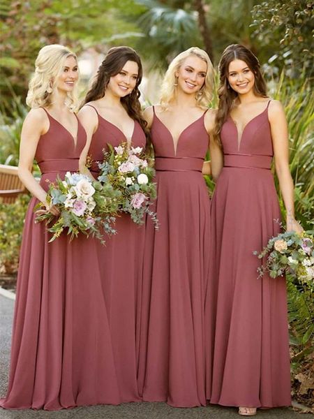 Boho Garden Invitato a un matrimonio Abiti da damigella d'onore Sexy senza spalline Plus Size Una linea in chiffon Lunghezza pavimento Abiti da festa Corsetto Indietro Abito da damigella d'onore M59