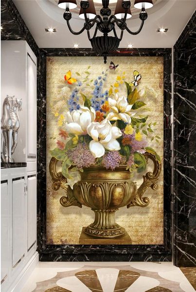 

wallpapers custom wallpaper 3d po mural european retro painting vase floral entrance hallway aisle wall paper papel de parede
