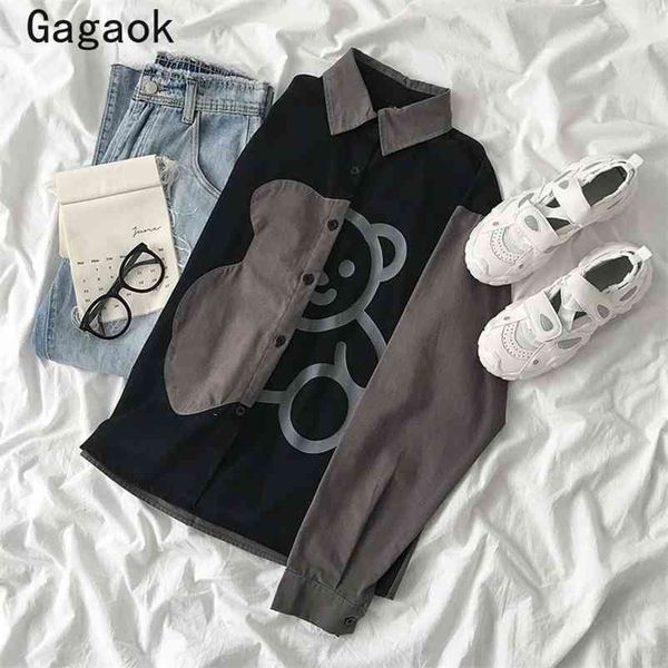 

blouse women spring autumn streetwear cartoon print casual shirts loose harajuku korean fashion wild blouses 210531, White