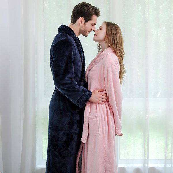 

women's sleepwear men's and autumn/winter bathrobe british flannel loose big yards couple home clothes long pattern nightgown poly, Black;red