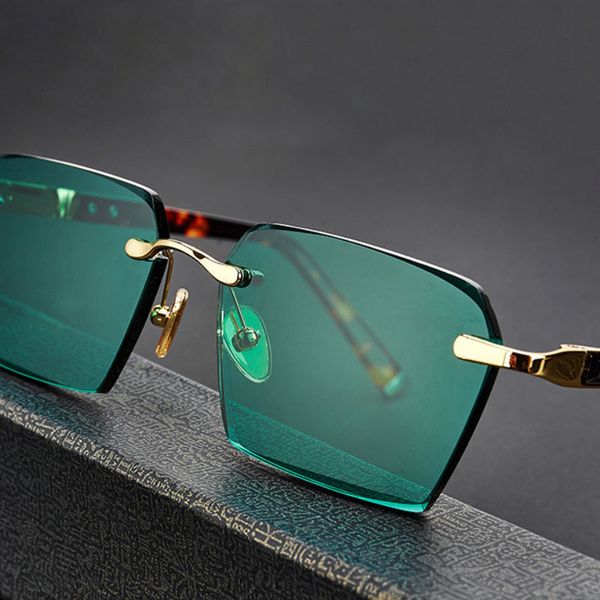 

luxury designer glasses vazrobe stone sunglasses male women rimless green natural crystal sun glasses for men anti scratch eye dry axa3 bksb, White;black
