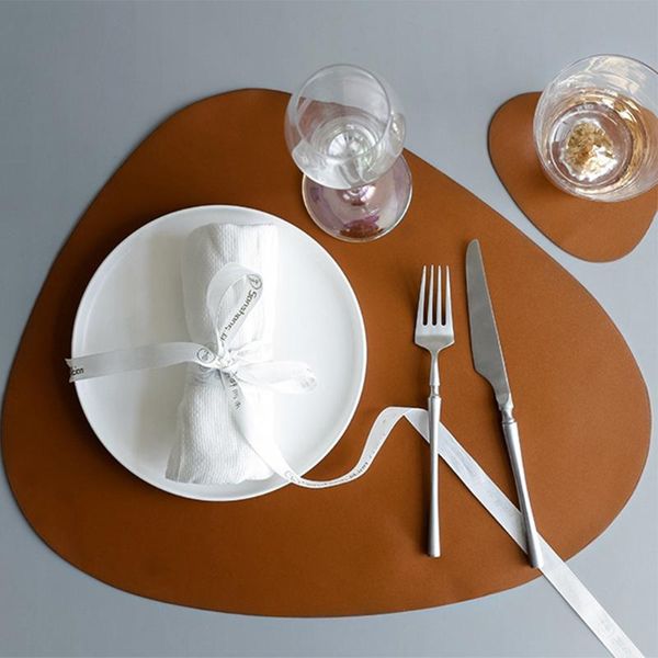 

2pcs nordic style leather placemat dining table insulation oil-proof waterproof mat kitchen bowl cup pads supplies mats