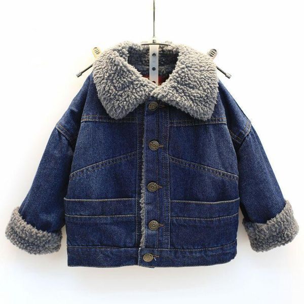 

coat children warm girls winter jacket cashmere unisex, Blue;gray