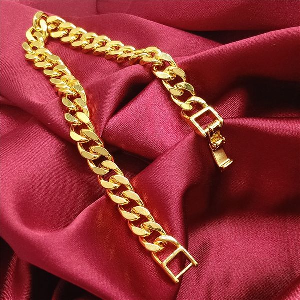 

6mm/8mm curb chain bracelet for men women fashion 18k yellow gold filled solid jewelry 19cm long, Black