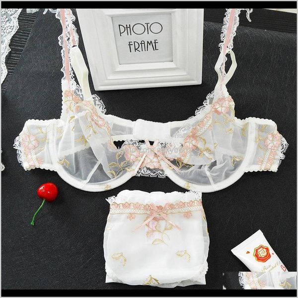 BHs Sets Yandw Frauen BH Panty Sales Getrennte dünne transparente Spitze Stickerei Set Mesh Floral 70 75 80 85 90 95 100 A B C D E F G Ei6K9