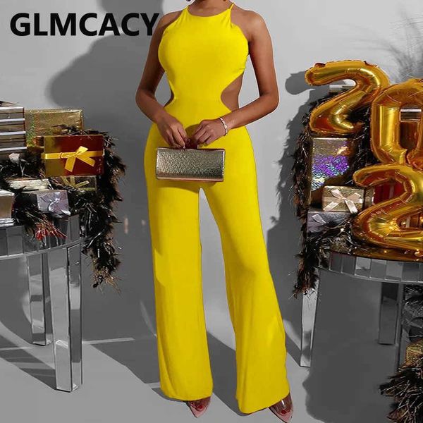 

women halter backless hollow out wide leg solid jumpsuits 210702, Black;white