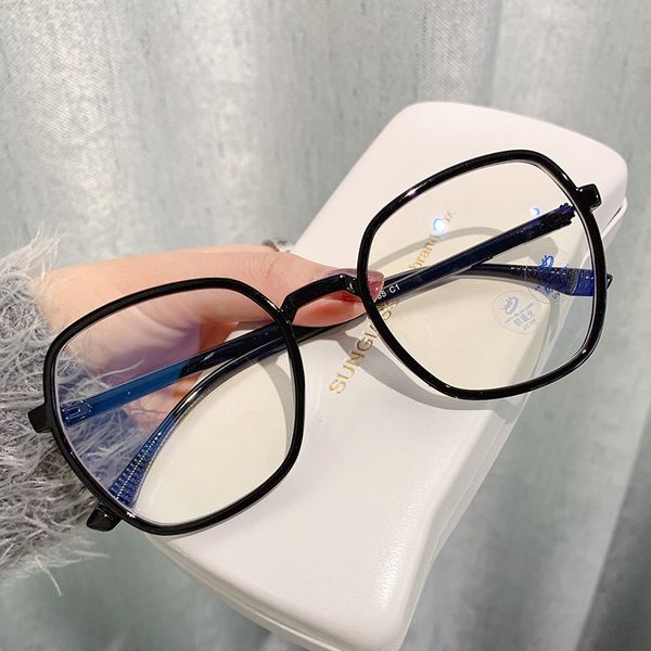 

2021 spectacle female korean black thin face plain blue light proof flat lens with myopia frame, White;black
