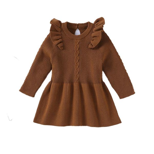 

girl's dresses autumn winter girls a-line knitted baby kids warm knitting dress, Red;yellow