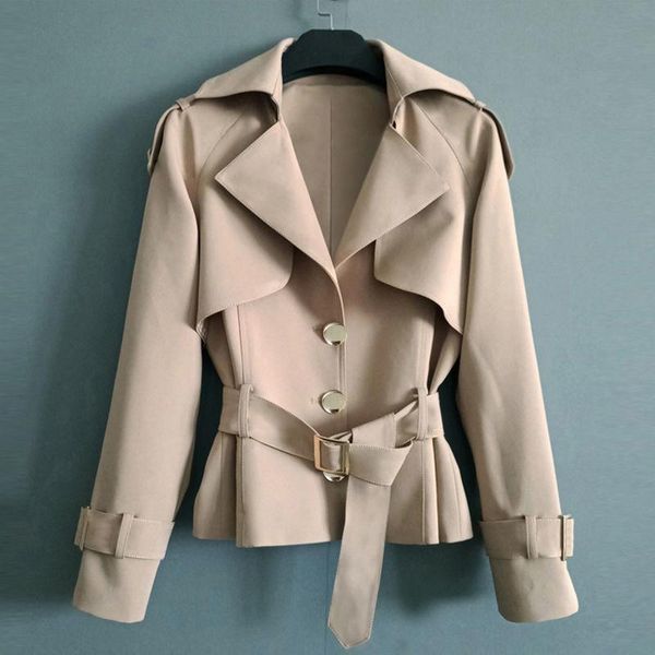 

women's trench coats [ewq] korea chic khaki coat autumn 2021 laple loose lace up waist single breasted long sleeve windbreaker, Tan;black
