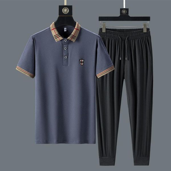 

men's tracksuits [short sleeve + pants] short summer casual suit shirt collar clothes, Gray