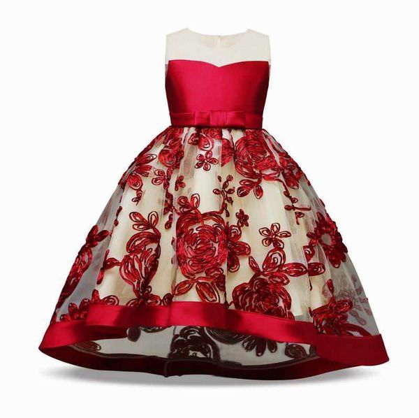 

retail boutique children trailing dress bow stereo flower high low party perform girl princess kids clothing e2088 210610, Red;yellow