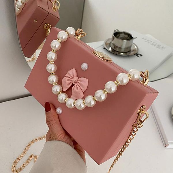 

evening bags women fashion pearl bowknot handbags female small square crossbody messenger ladies travel coin purse party clutch