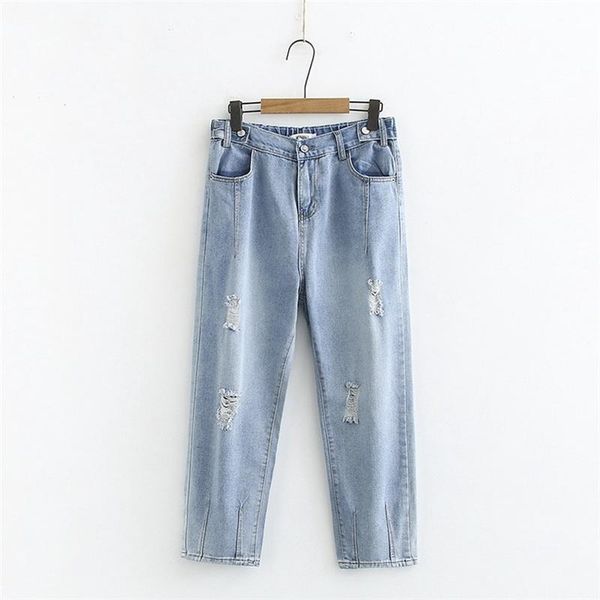 

women's jeans plus size denim pants with holes light blue straight