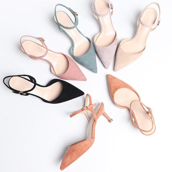 

dress shoes pumps woman 2021 autumn 6cm high heels sandals women elegant flock slingbacks female, Black