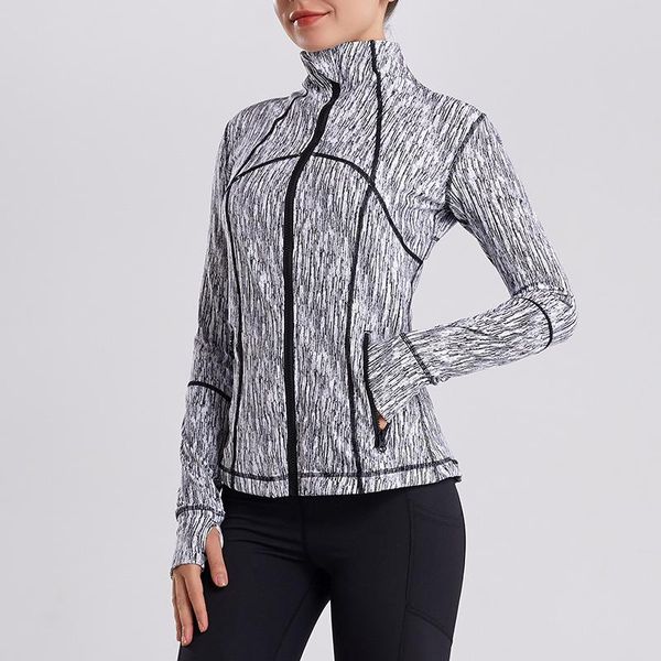 

yoga outfit women's fitness running zipper pocket sweatshirt cardigan stand up collar jacket sports long sleeves finger cots cloth