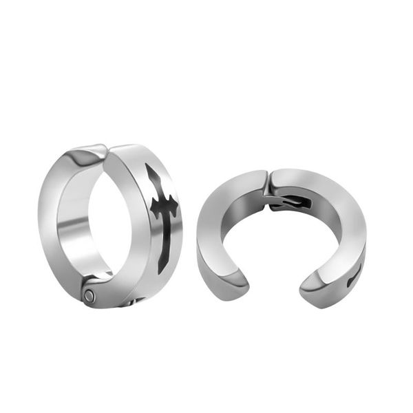 

clip-on & screw back 1-2 cool cross figure earrings for men women fashion no piercing ear cuff rock silver stainless steel hole
