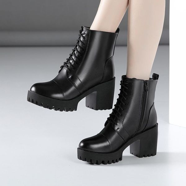 

boots high heel thick black women 2021 autumn / winter blavk short size 32 to 43