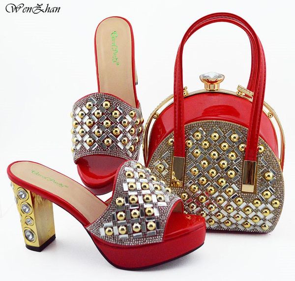 

fashion beads style shoes and bag set summer woman high heels 10cm for wedding p38-43 wenzhan b96-26 dress, Black