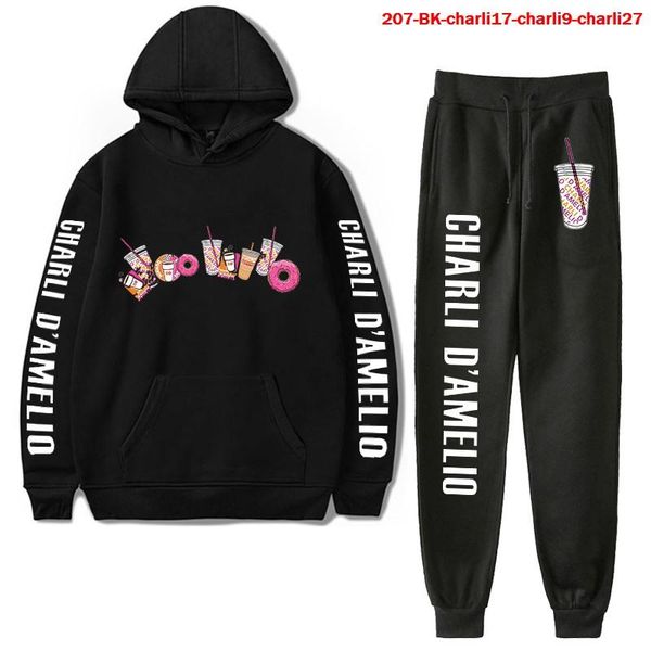 

casual 2 pieces sweatsuit set women pullover hoodies + loose trousers long pants charli d'amelio suits oversized women's & sweatsh, Black