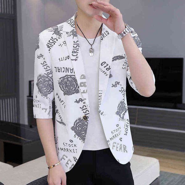 

luxury suits blaze men's summer thin seven point korean slim fit medium sleeve small suit coat men's fashion handsome cloth, Black