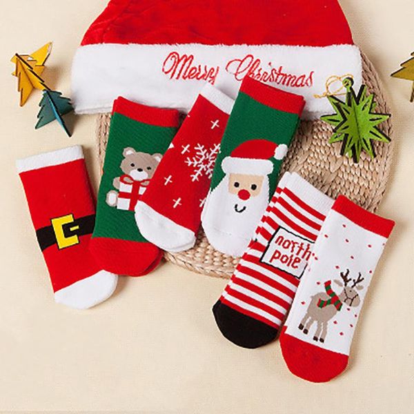 

christmas decorations 6pair year 2021 decor baby kids socks autumn winter thicken stocking for 0-10 years old kid