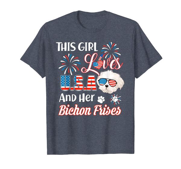 

girl loves usa and bichon frises dog tshirt 4th of july gift, White;black