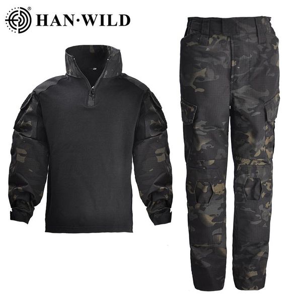 

gym clothing teenager us army tactical military uniform breathable forces camouflage rapid assault combat shirt cargo pants and knee pads, White;black