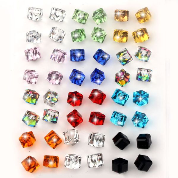 Vivilady 24 partes / lote moda Cristal Stud Brincos Mulheres Clear Vermelho Vermelho Azul Preto Verde CZ Cubo De Pedra Jóias Price Otéis Price