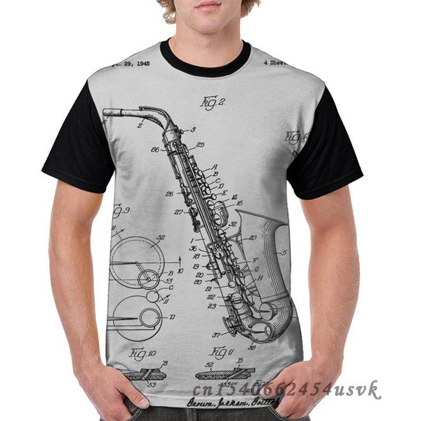 

men's t-shirts funny family matching clothes saxophone patent 1949 men tshirt all over print women t-shirt child short sleeve tee, White;black
