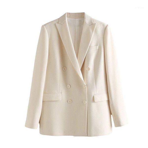 

women's suits & blazers women 2021 fashion office wear double breasted blazer coat vintage long sleeve pockets female outerwear chic, White;black